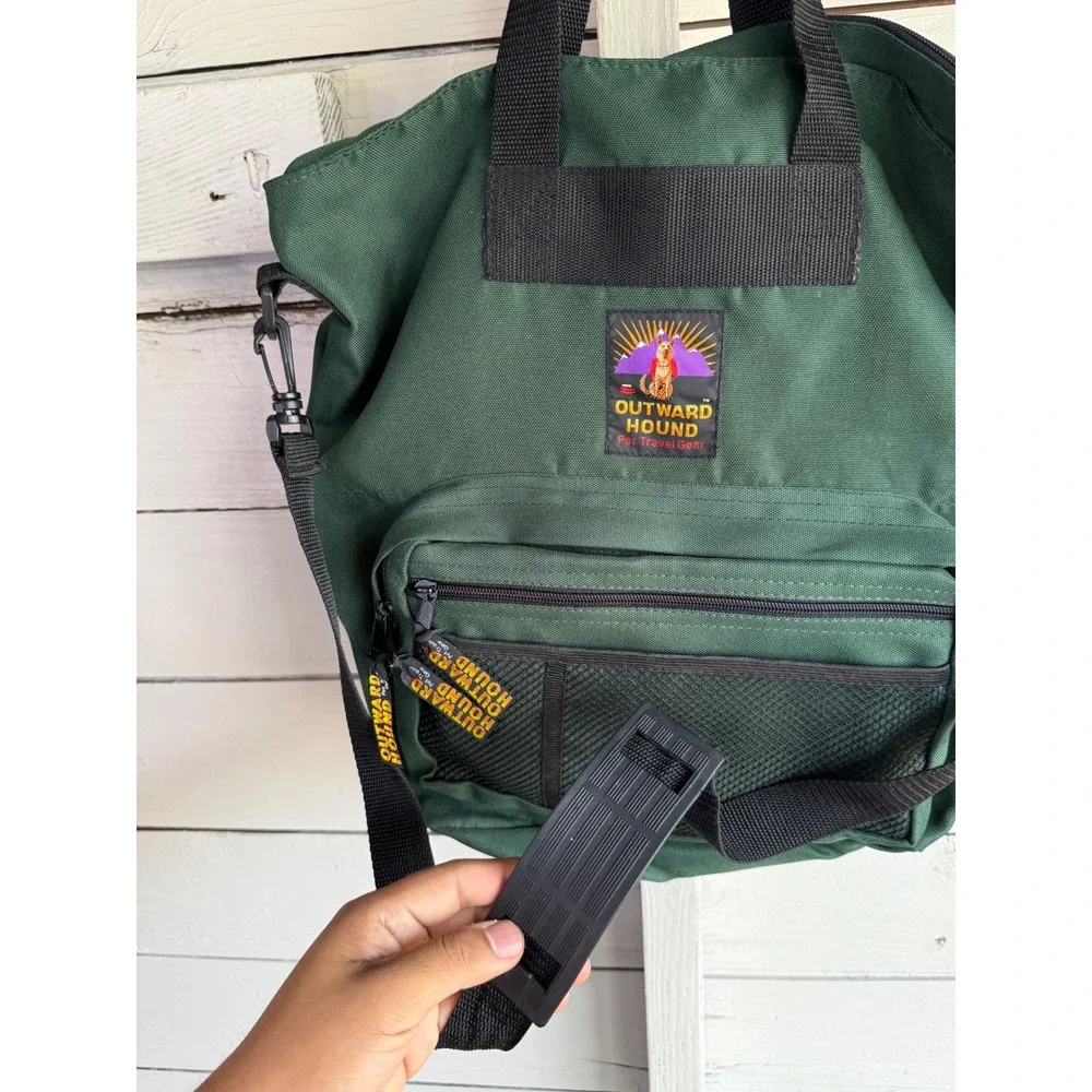 Outward Hound Pet Travel Gear Bag Green Canvas Shoulder Tote Dog Travel Carrier